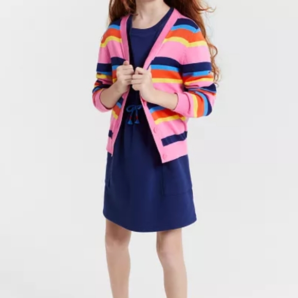 Epic Threads Macy's Pop Pink Striped Button Up Sweater Cardigan Girls Sz 10/12 - Picture 1 of 6